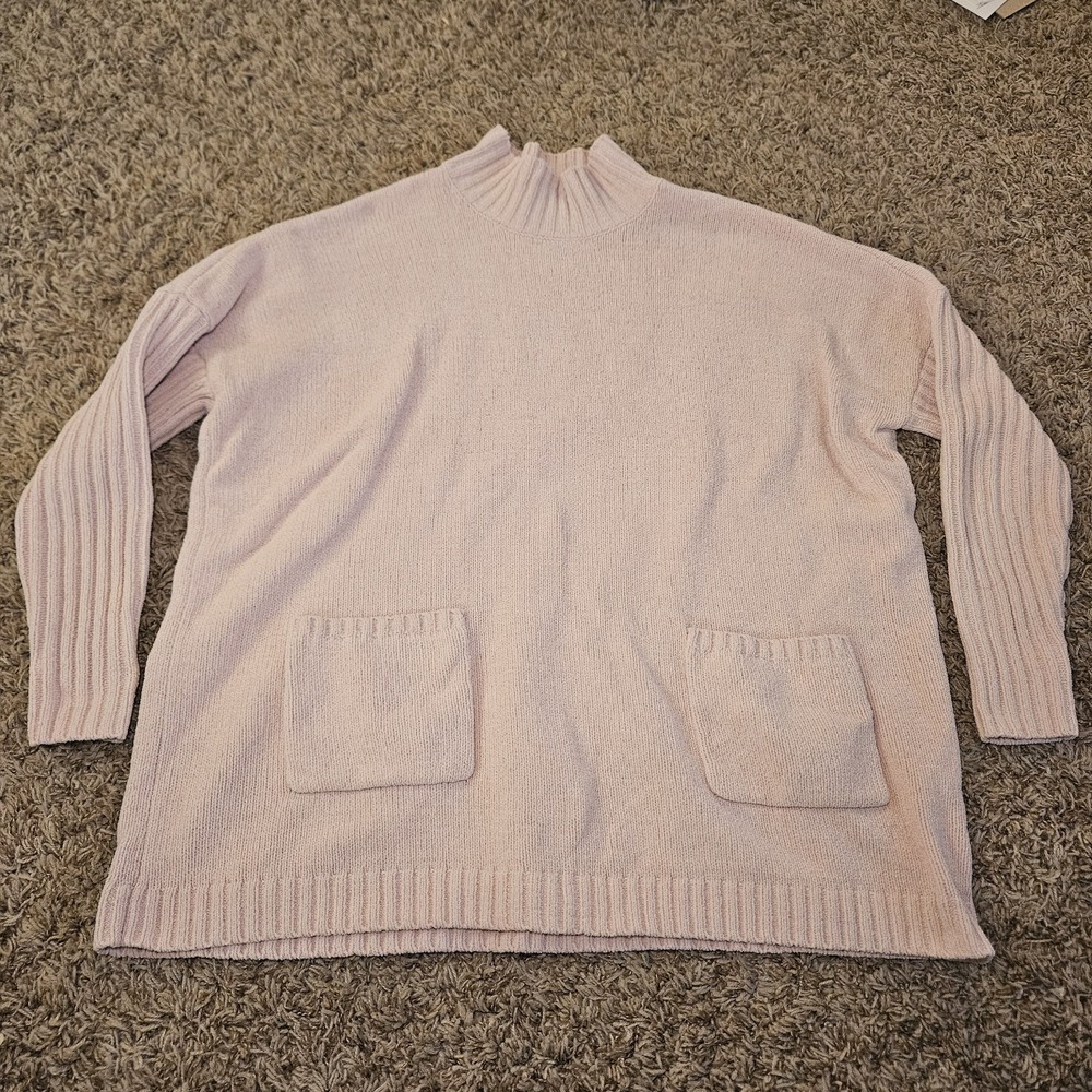 J. Jill Sweater Womens Size XS Mock Neck Cable Knit Chenille Pocket Light Pink